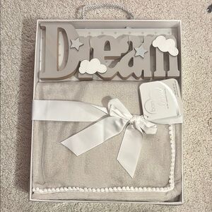 Gray and White Baby Blanket with Dream Decor